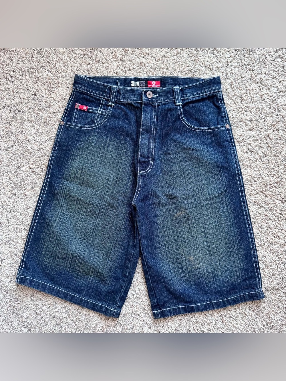 Vintage Southpole Shorts Mens 30 Blue Faded Denim Baggy Bermuda Jorts Y2K Skater